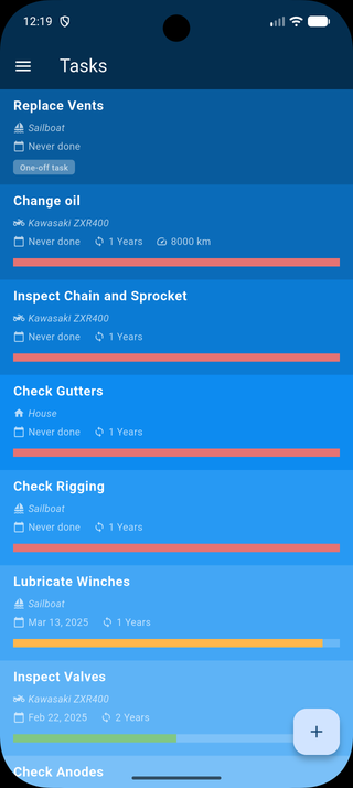 Screenshot of the Maintenanze app